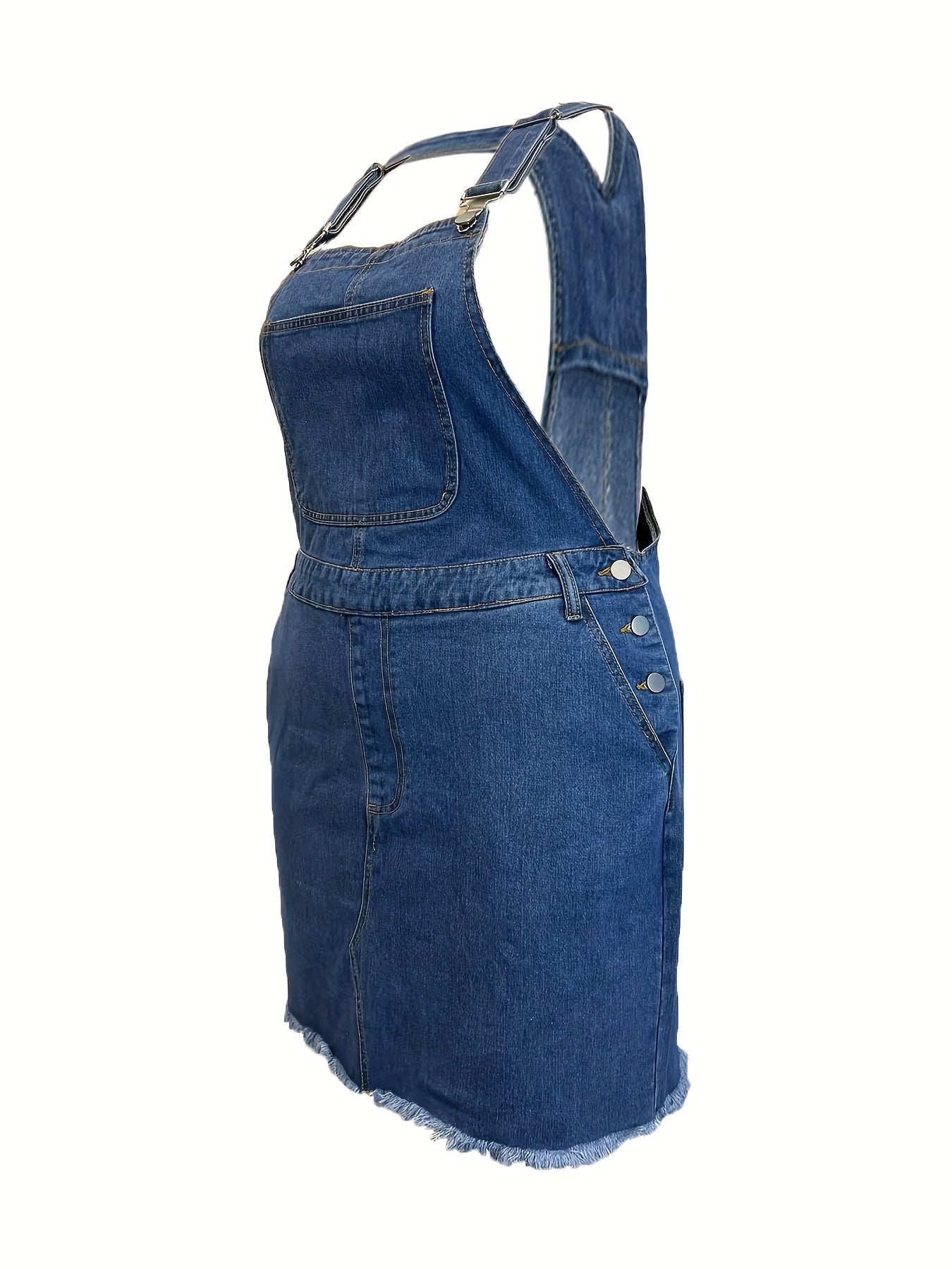 Preppy Denim Dress Women's Plus Solid Raw Trim