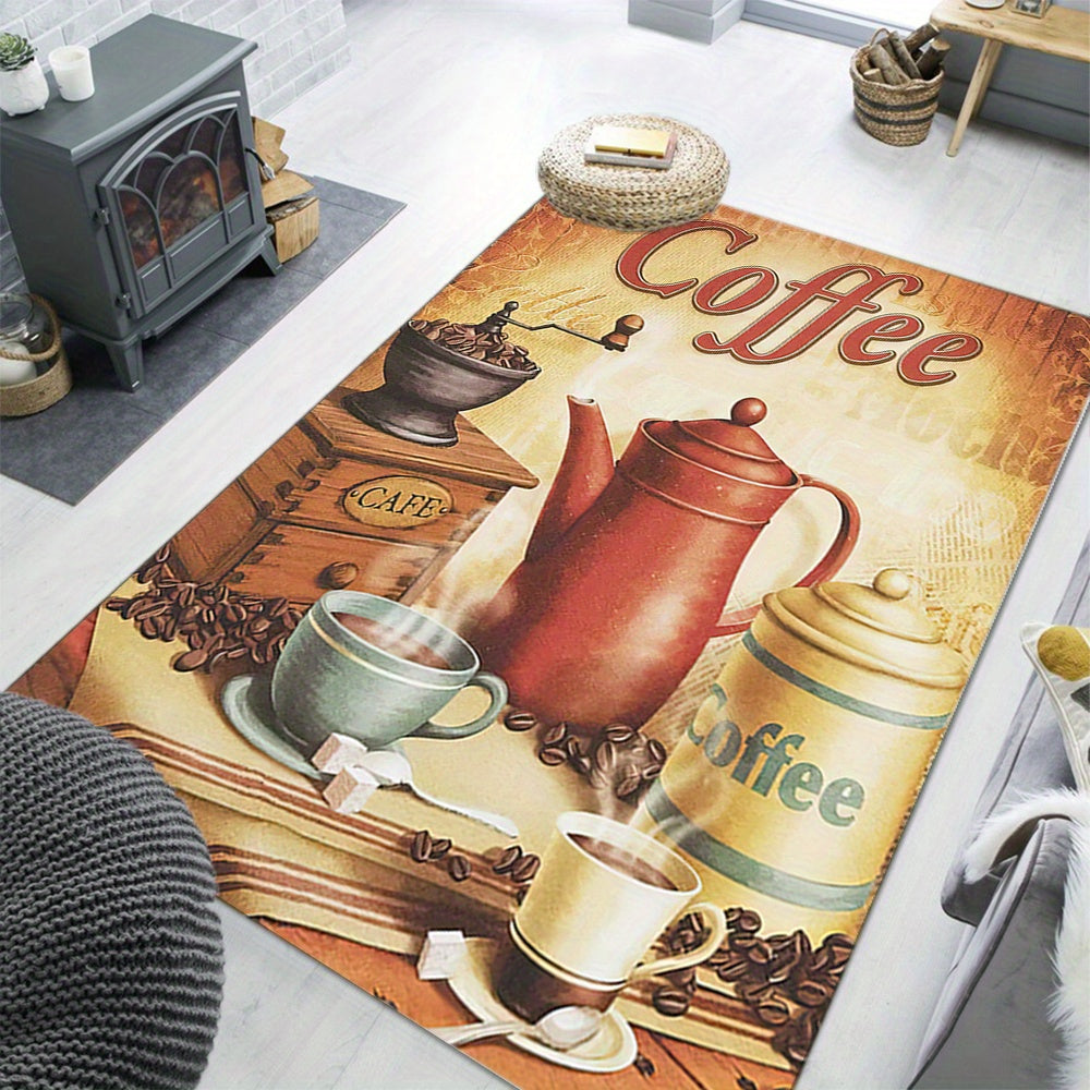 Coffee Print Area Rug Kitchen Floor Mat Anti-slip Washable Carpet