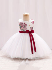 Baby Girls Floral Embroidery Bowknot Sleeveless Mesh Princess Dress