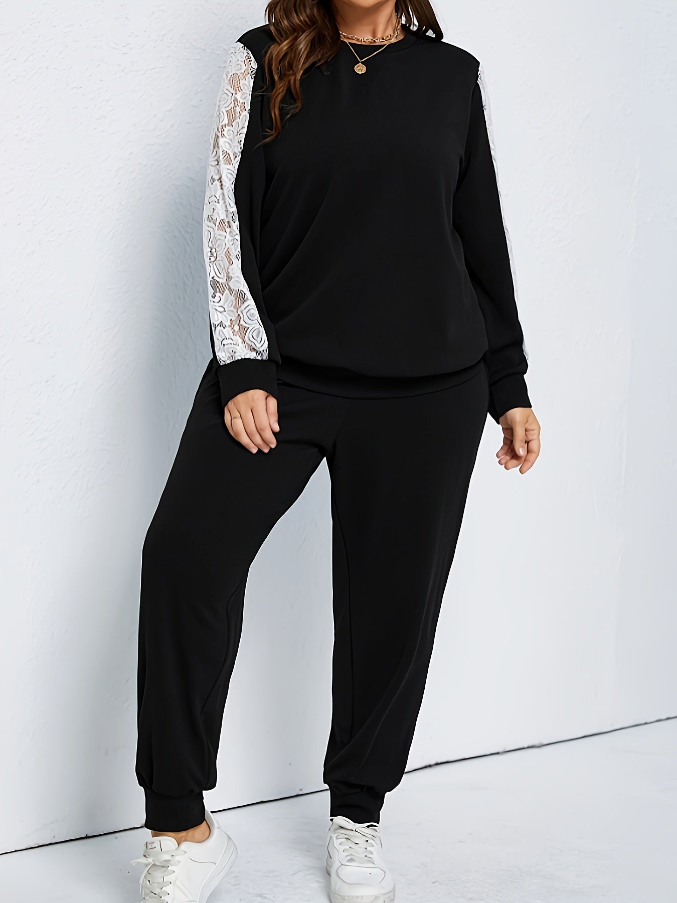 Contrast Lace Top & Joggers Set