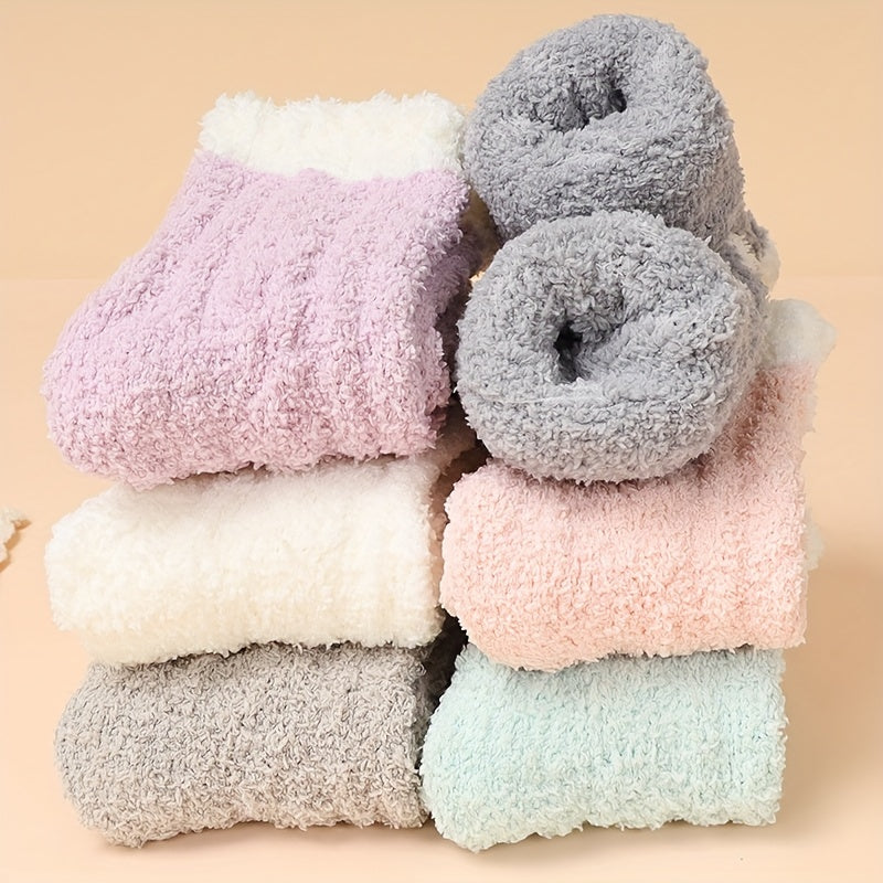 8 Pairs Fuzzy Floor Socks Comfy & Warm Mid Tube Socks Women's
