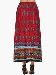 Boho Paisley Print Maxi Skirt Ethnic Elastic Waist High Stretch