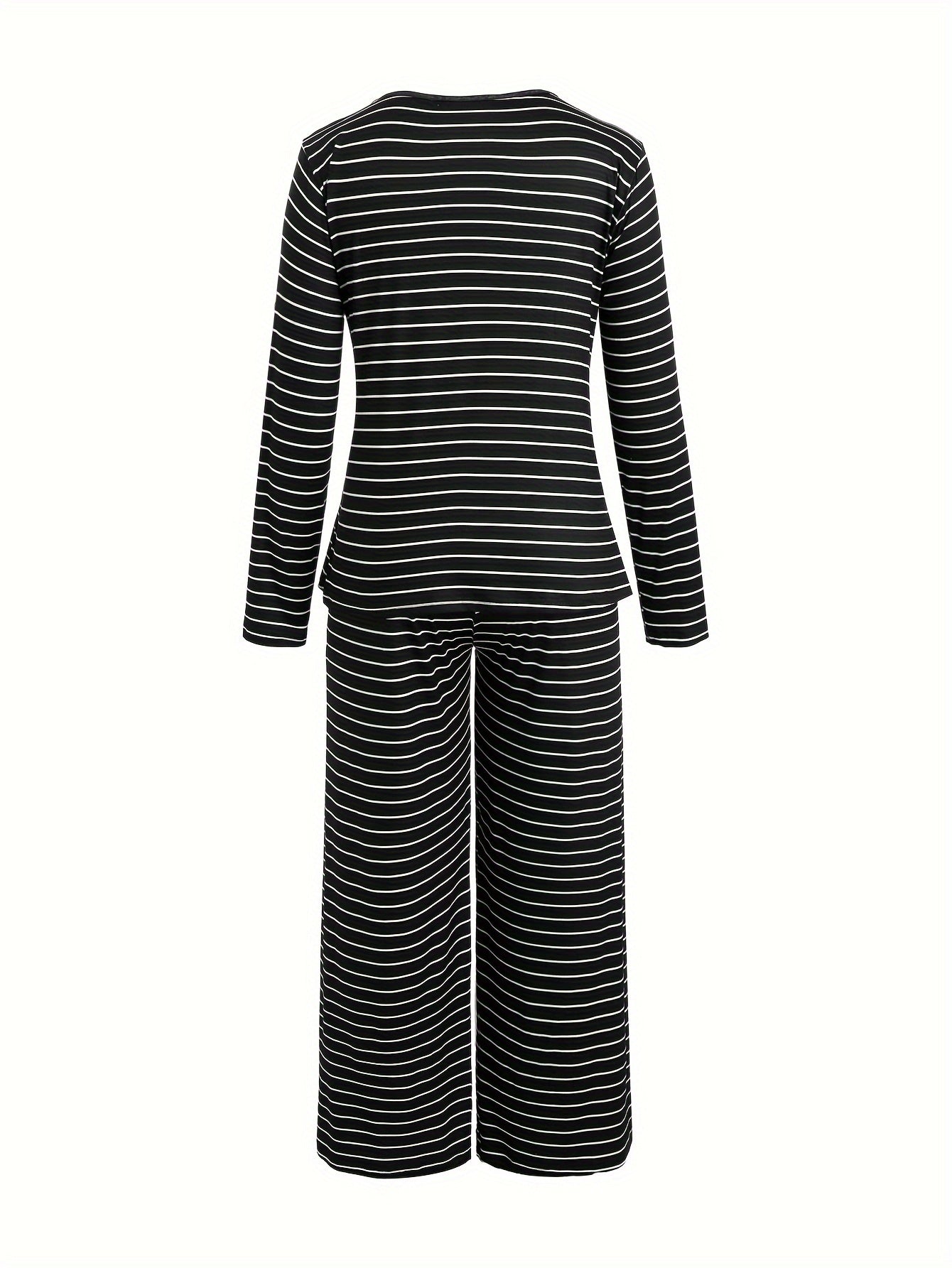 Casual Pajamas Set Women's Plus Striped Print Tee & Pants 2 Piece Set