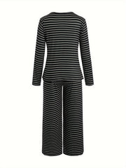 Casual Pajamas Set Women's Plus Striped Print Tee & Pants 2 Piece Set