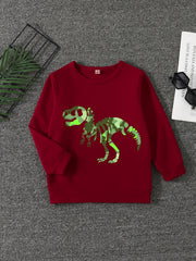 Boys Dinosaur Print Pullover Sweatshirt Long Sleeve Crew Neck Tops