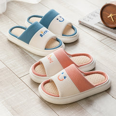 Linen Slides Slippers Casual Non-slip Home Shoes Open Toe Sandals