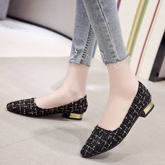 Women's Tweed Flat Shoes Almond Toe Slip On Soft Sole Shoes