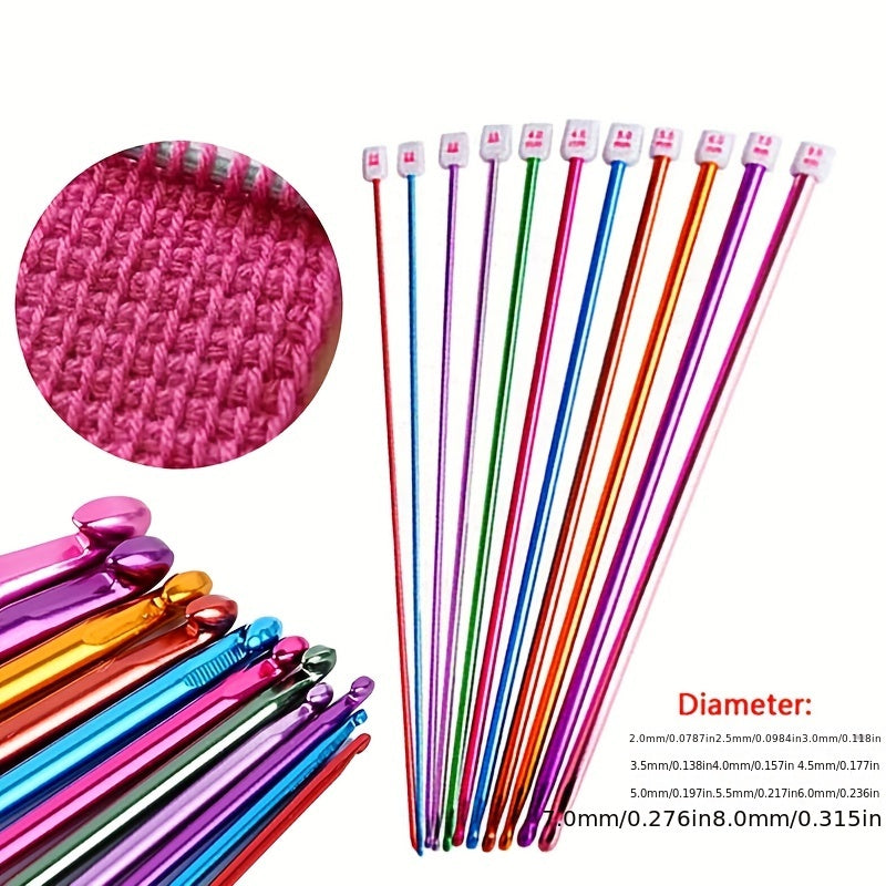 11pcs Colorful Aluminum Crochet Hooks Knitting Needles Set for Knitter