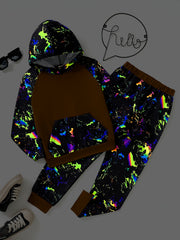 Graffiti Graphic Boys Hooded Sweatshirt & Sweatpants Set