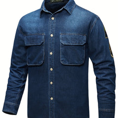 Men's Denim Shirt Chest Pockets Soft Casual Shirt
