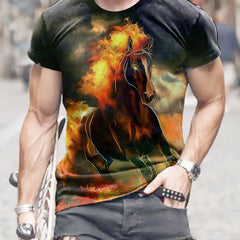 Horse 3D Pattern Print Men's Short Sleeve T-shirt Graphic Tee
