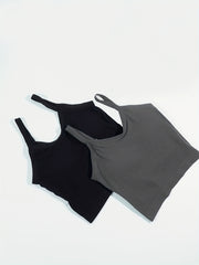 2pcs Ribbed Solid Cami Tops Padded Women's Lingerie