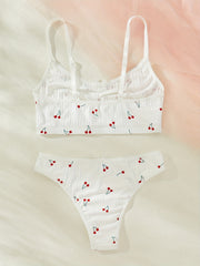 Cherry Print Bra & Panties Wireless Bra & Bow Tie Panties Set