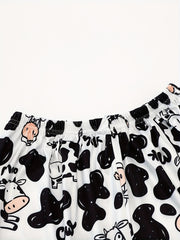 Cow Print Sleep Bottoms & Elastic Waistband Shorts Women's Sleepwear