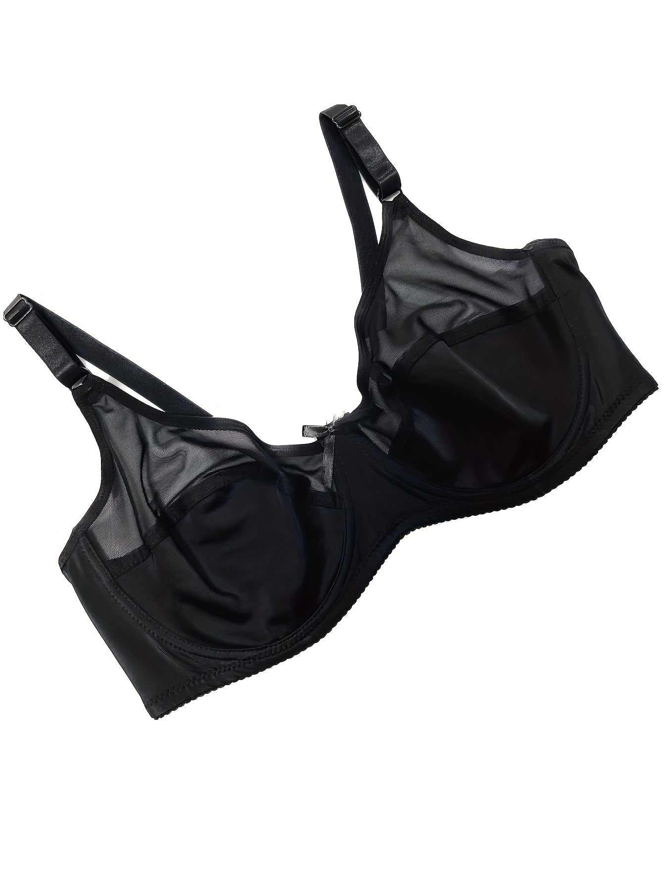 2 Pack Plus Size Sexy Bra Set Women's Plus Contrast Mesh Bow Detail Underwire