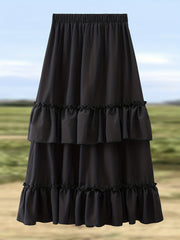 Tiered Skirt with Ruffle Trim Elastic Waist Layered Skirt