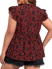 Leopard Print Ruffle Trim Peplum Shirt Top