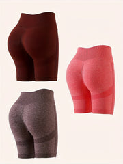 3pcs Seamless Solid Butt Lifting Shorts for Women