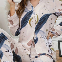 Star Print Pajama Set Long Sleeve Top & Pants