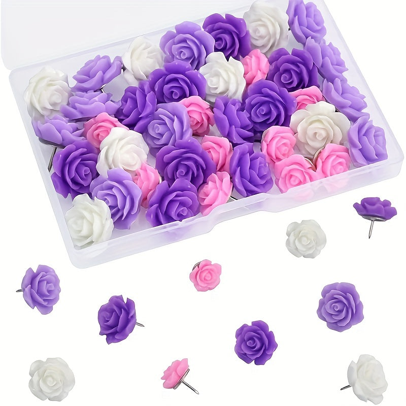 60pcs Gradient Rose Flower Push Pins for School Home Office