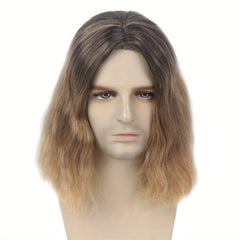 Curly Dark Brown Men's Wig Middle Part Cosplay Anime Heat Resistant