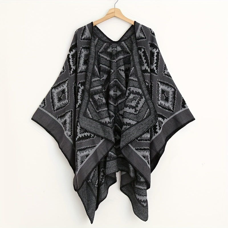 Vintage Rhombus Jacquard Shawl Classic Block Thick Wrap Boho