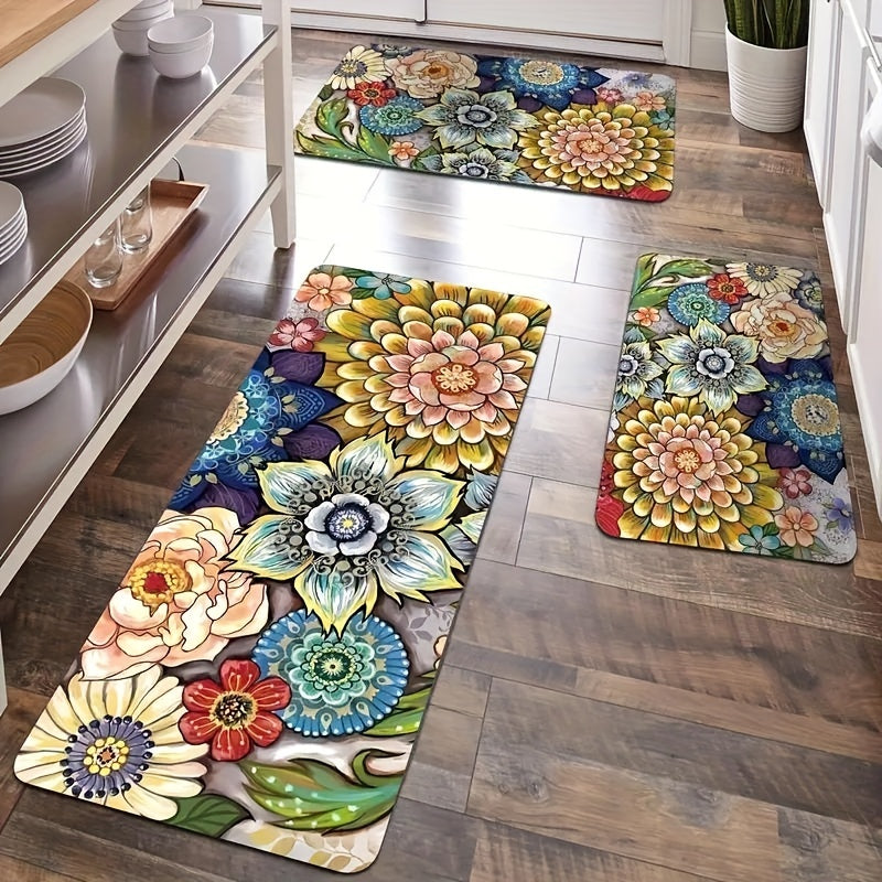 Floral Cushioned Anti Fatigue Kitchen Rug Set