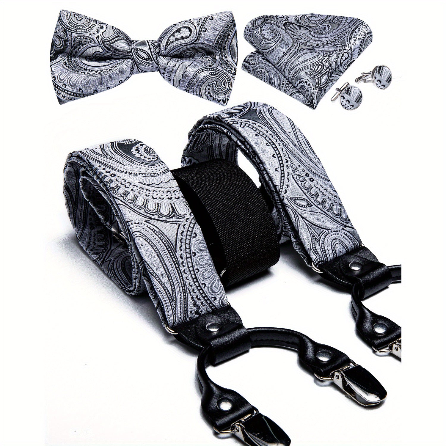 Men's Paisley Silk Suspender Set for Wedding Party