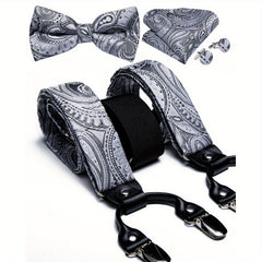 Men's Paisley Silk Suspender Set for Wedding Party