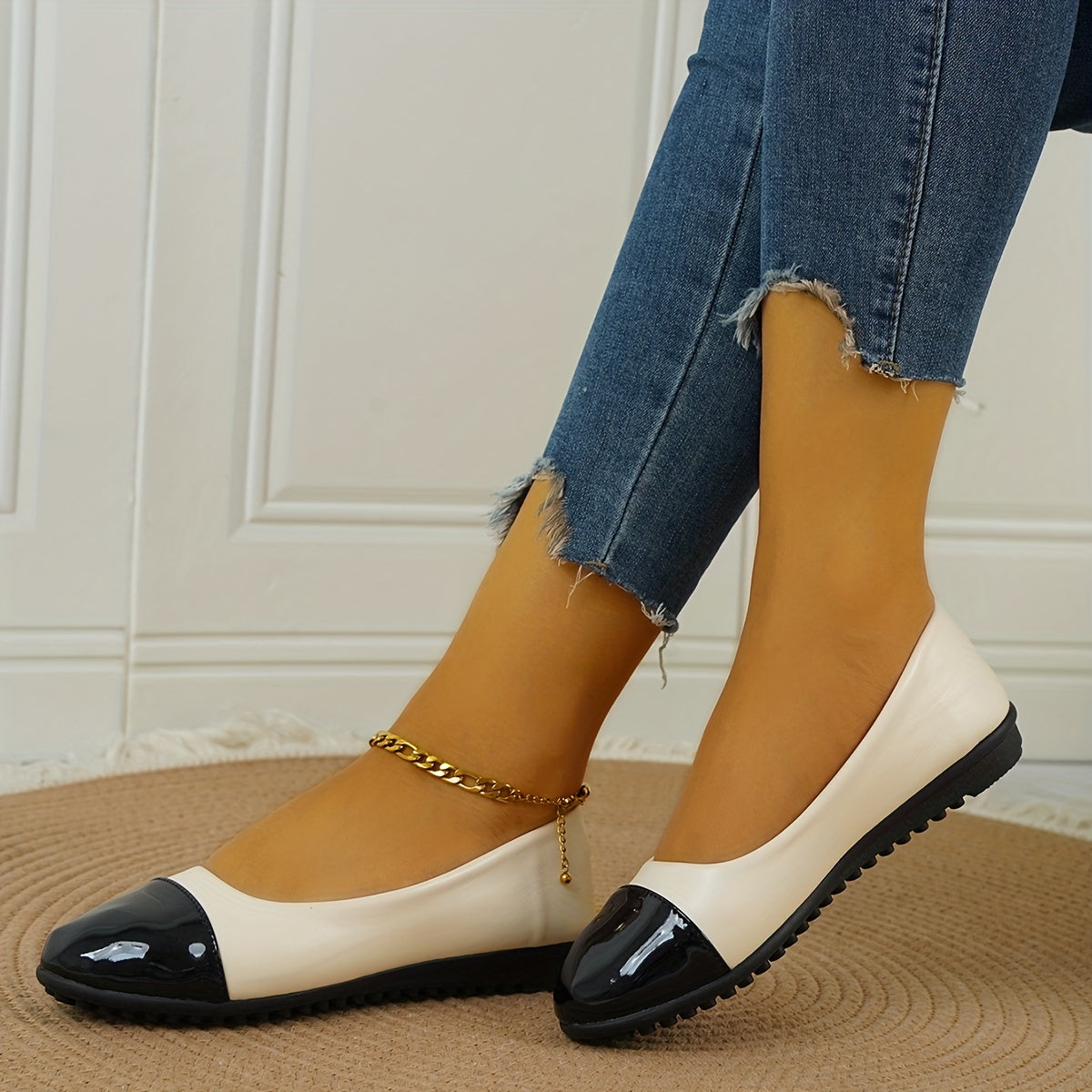 Women's Almond Toe Flat Shoes Soft Sole Faux Leather Comfy Work Flats