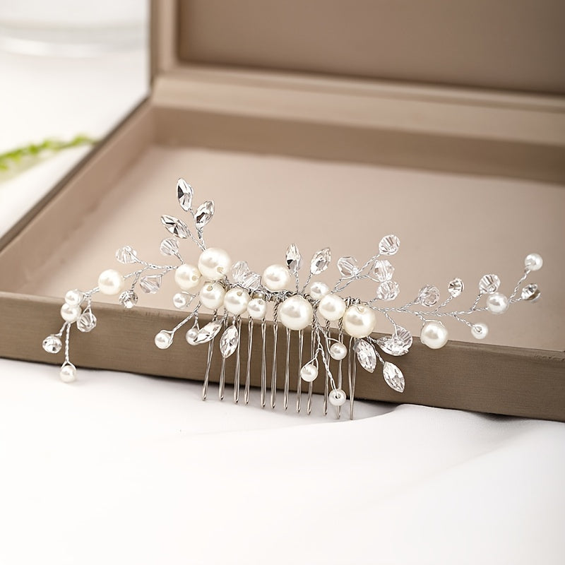 Faux Pearl Crystal Hair Comb Band Tiara Wedding Bridal Accessories