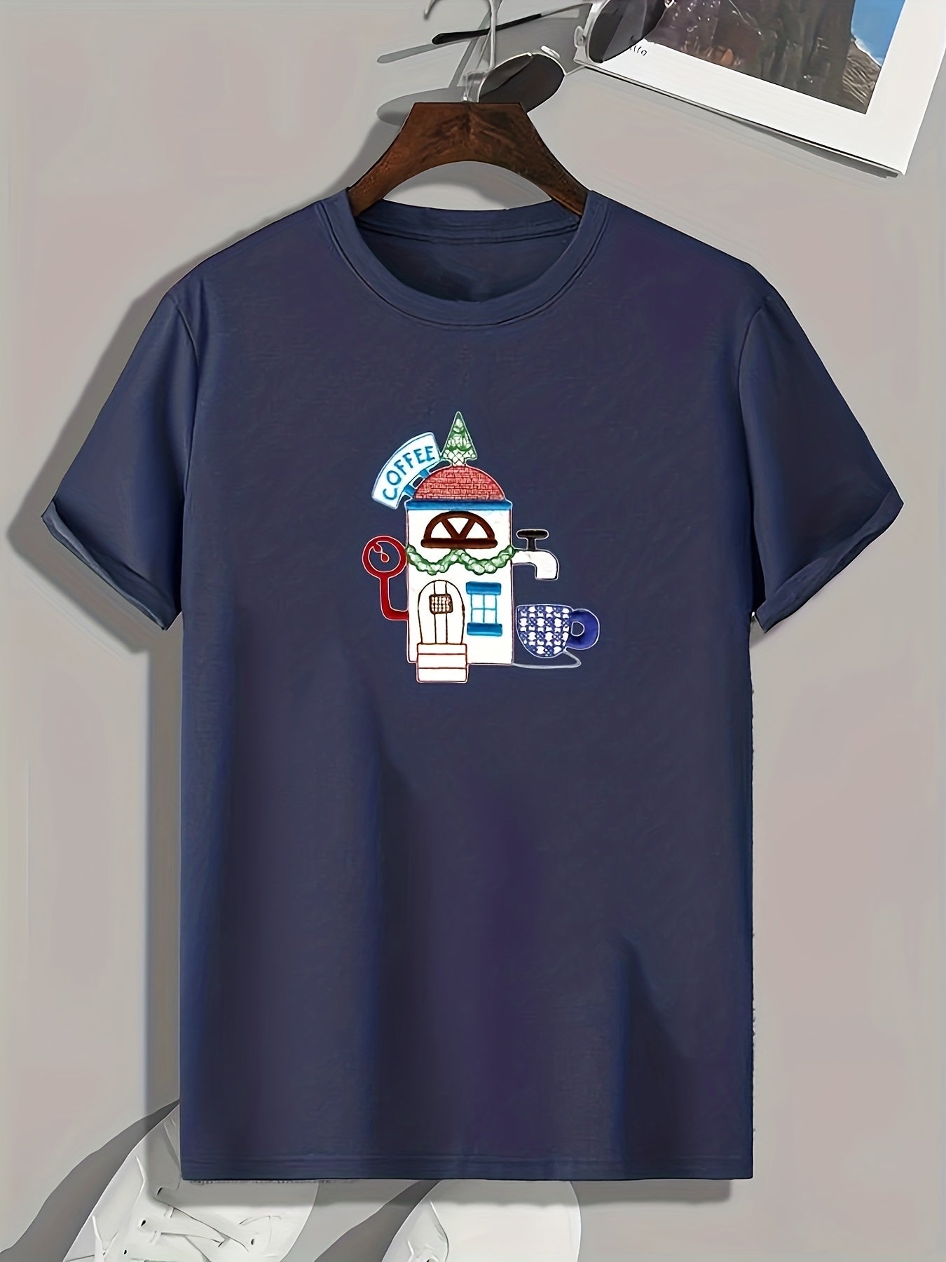 Coffee Shop Print Men's Graphic T-shirt Casual Tee for Summer