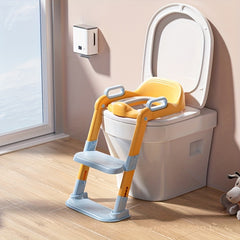 Foldable Potty Training Toilet Seat with Step Stool & Cushion