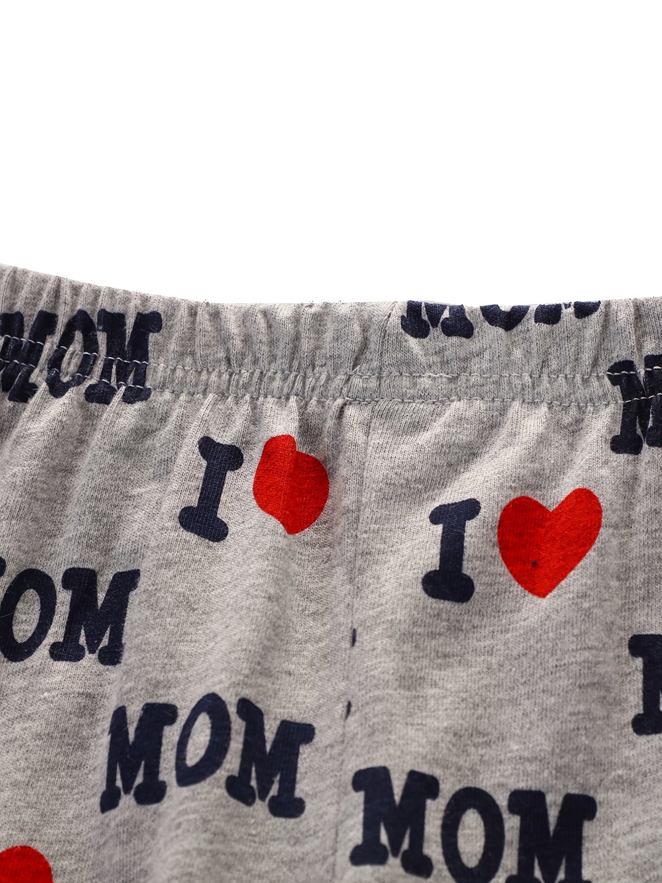 2pcs Girls Pajama Set Crew Neck Long Sleeve 'I LOVE MOM' Print Winter
