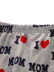 2pcs Girls Pajama Set Crew Neck Long Sleeve 'I LOVE MOM' Print Winter