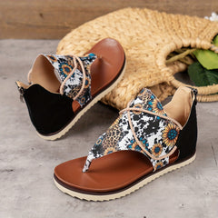 Women's Boho Thong Sandals Sunflower Cow Print Comfort Summer Beach