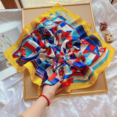 Graphic Bandana Block Silk Scarf Casual Shawl Head Wrap