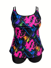 Vacay Tankini Set Women's Plus Splash Print Cami Top & Shorts Swimsuit