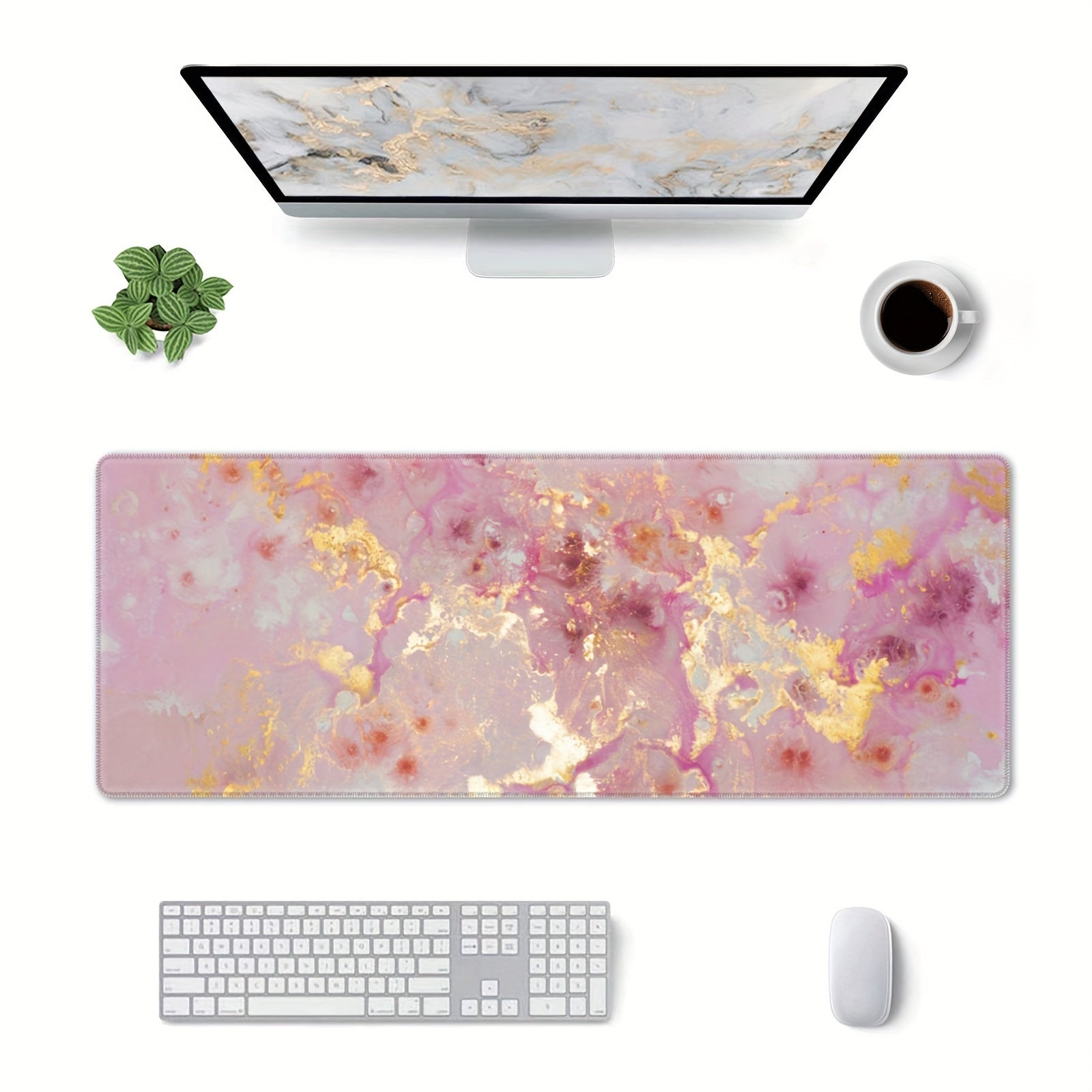 Large Pink Desk Mat Gaming Mousepad Marble Design