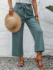 Textured Belted Straight Leg Pants for Women