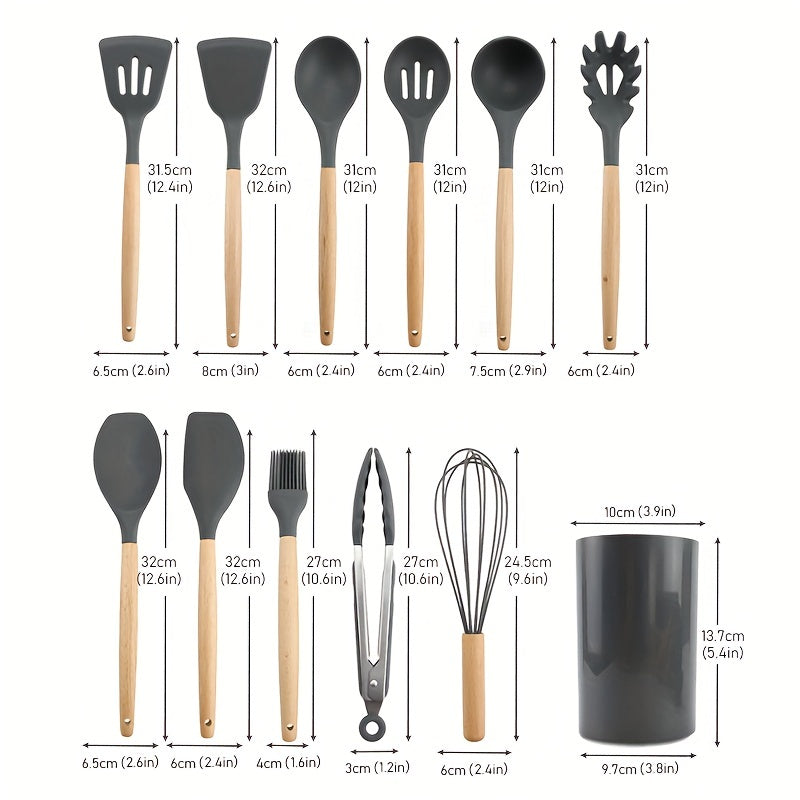 12pcs Silicone Utensil Set Non Stick Kitchen Cooking Turner Colander Spoon Whisk