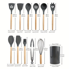 12pcs Silicone Utensil Set Non Stick Kitchen Cooking Turner Colander Spoon Whisk