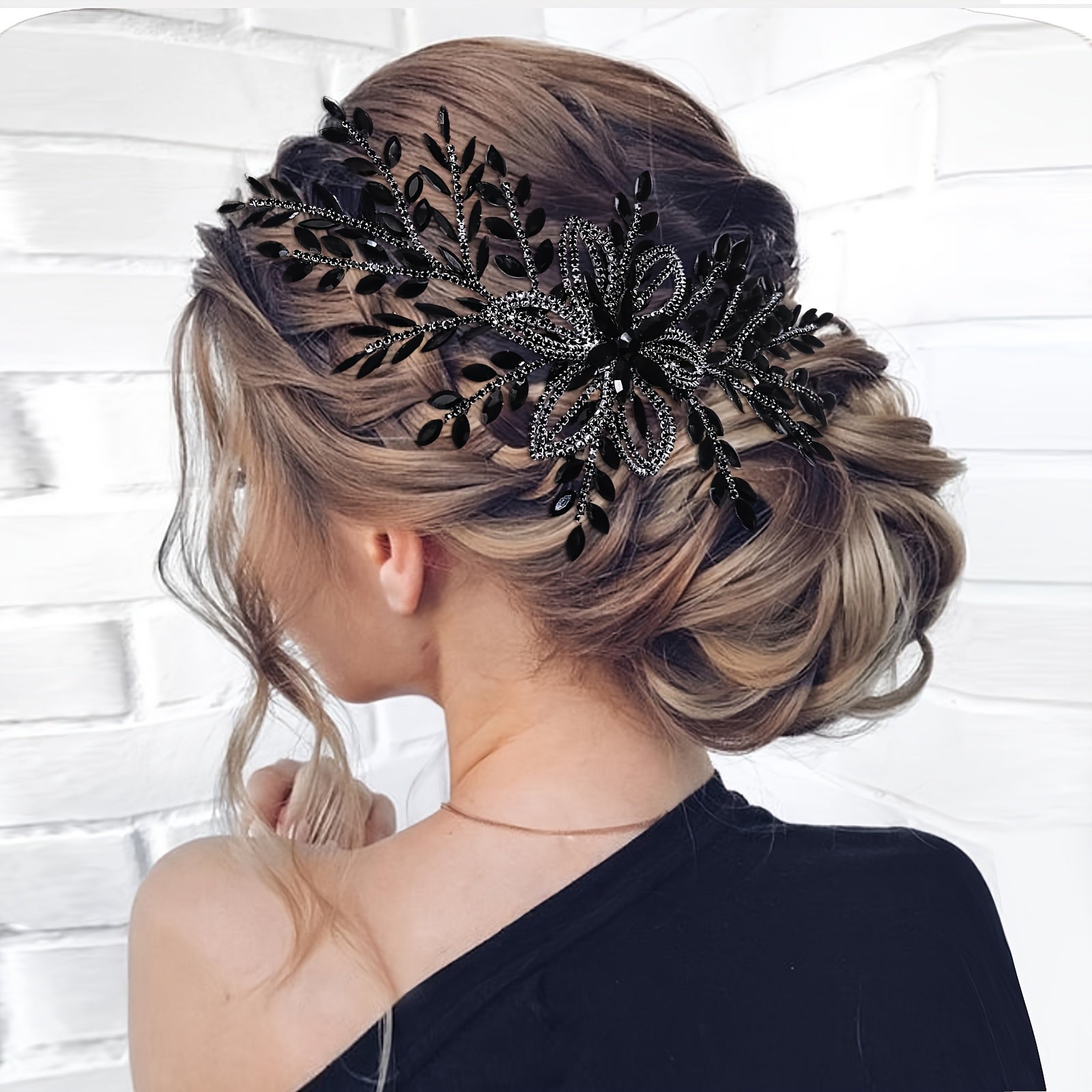 Gothic Bridal Hairpiece Rhinestone Leafy Floral Clip for Halloween Party