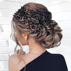 Gothic Bridal Hairpiece Rhinestone Leafy Floral Clip for Halloween Party
