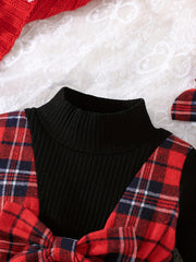 Baby Girl's Red Plaid Long Sleeve Dress Headband Set