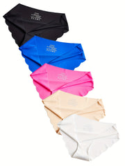 5 Pcs Seamless Briefs Wave Trim Panties Women's Underwear