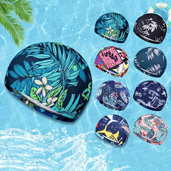 Adult Swim Caps Leaf Print Waterproof Bathing Cap for Long & Short Hair