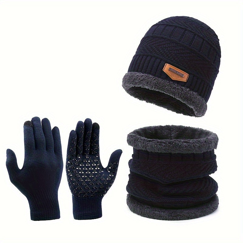 3pcs Winter Knitted Beanie Hat Neck Warmer Gloves Set