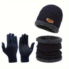 3pcs Winter Knitted Beanie Hat Neck Warmer Gloves Set