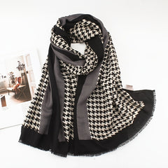 Houndstooth Frayed Scarf Shawl for Outdoor Travel